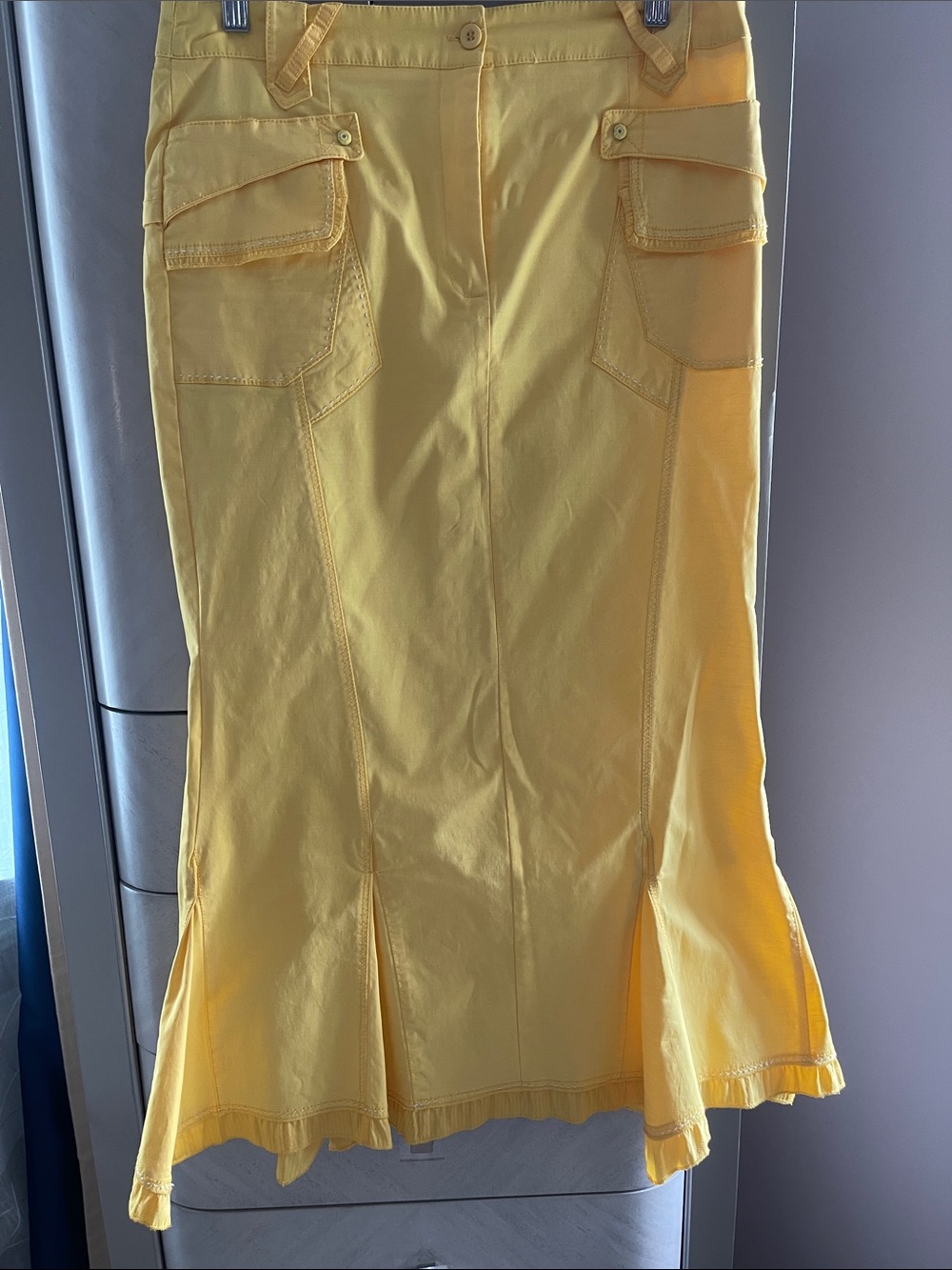 Yellow Cargo Pocket Midi Skirt